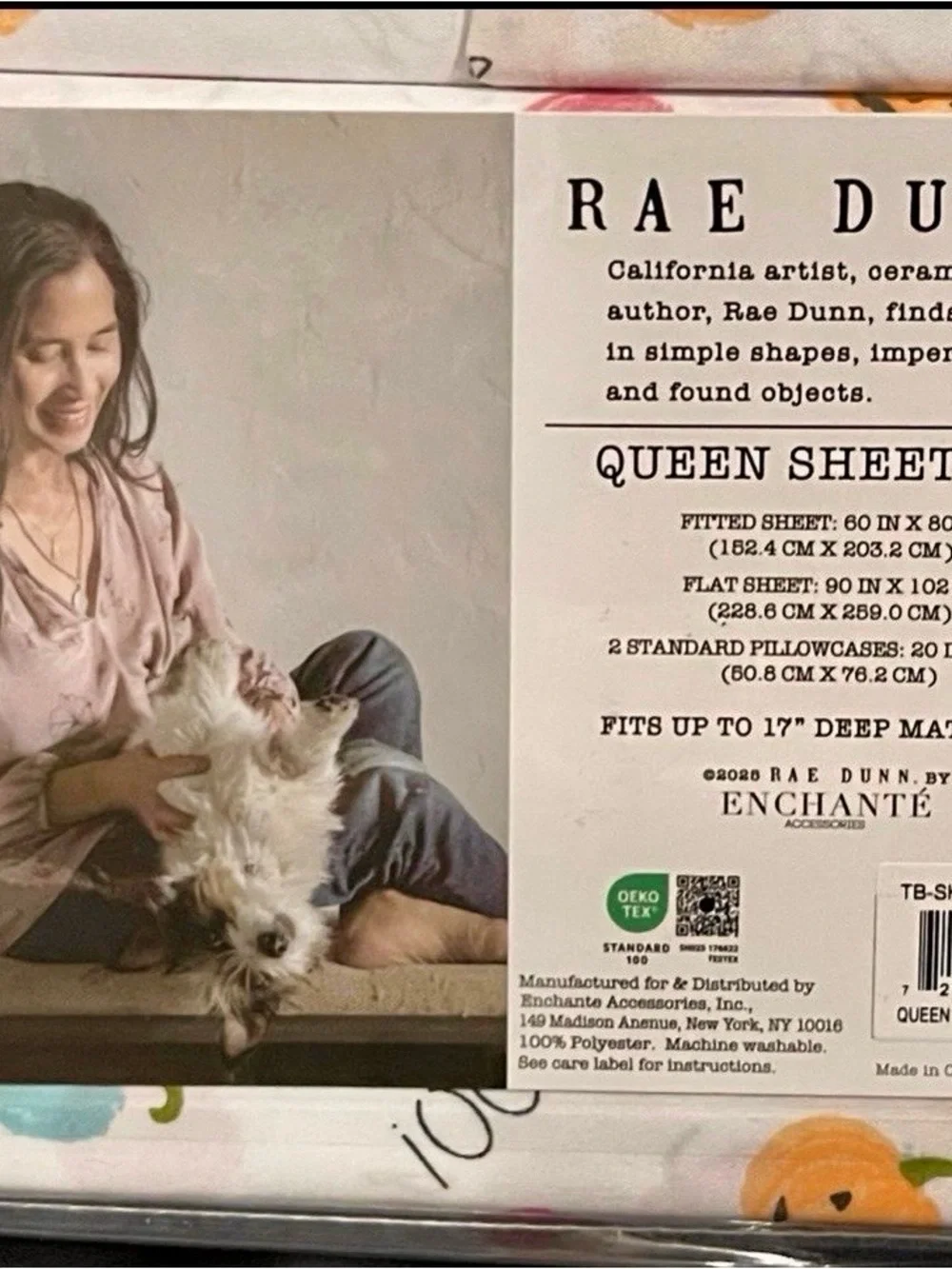 Rae Dunn Queen Sheet Set in White with Orange Pumpkin Print